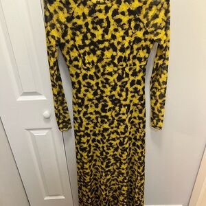 Topshop Long Sleeve Leopard Print Dress - Yellow and Black